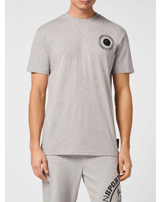 Philipp Plein Gray Slim Fit Cotton T-Shirt With Contrast Logo On The Chest for men