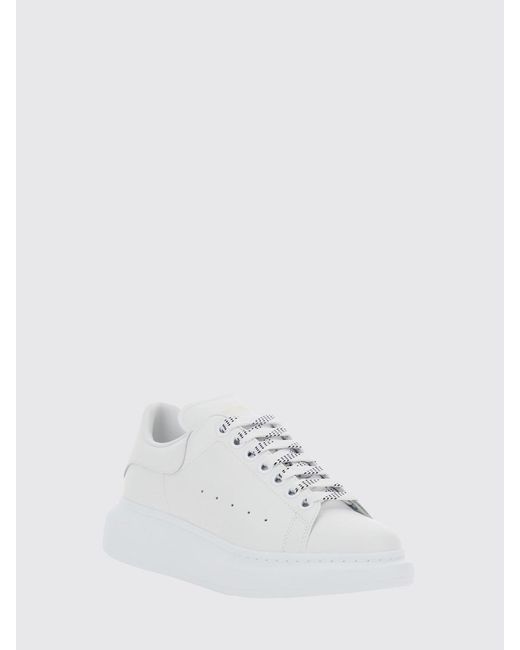 McQueen White Oversize Calf Leather Sneakers With Contrasting Heel And Laminated Logo