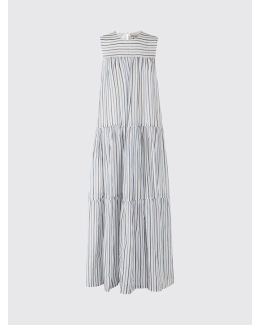 Semicouture White Luigia Striped Cotton And Silk Sleeveless Dress
