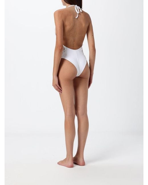 Ermanno Scervino White Halter Neck One-Piece Swimsuit With Macramé Inserts