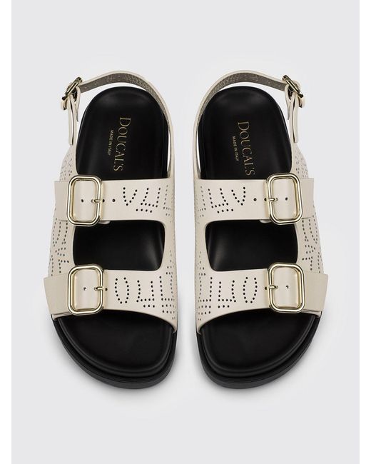 Doucal's White Perforated Leather Sandals