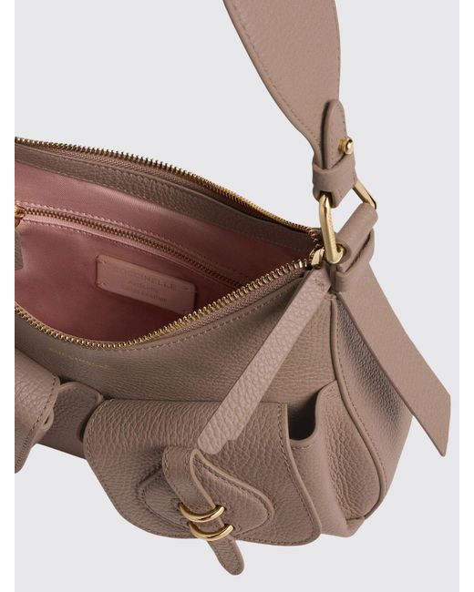 Coccinelle Brown Mavery Grained Leather Shoulder Bag With Zip Closure