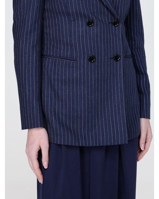 Lardini Blue Pinstriped Linen Blend Double Breasted Blazer