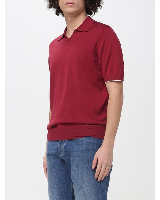 Brunello Cucinelli Red Cotton Knit Polo Shirt for men