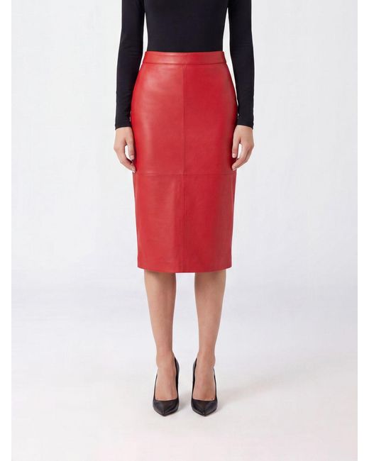 Pinko Red High-Waisted Slim Fit Faux Leather Midi Pencil Skirt