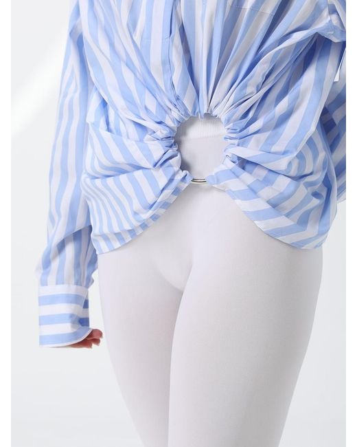 Sportmax Blue Relaxed Fit Striped Cotton Shirt With An Asymmetrical Hem