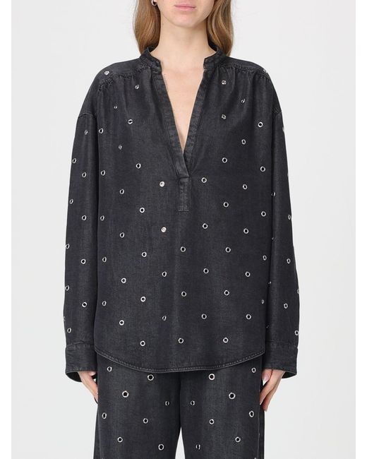 Pinko Gray Denim Blouse With Metal Eyelets