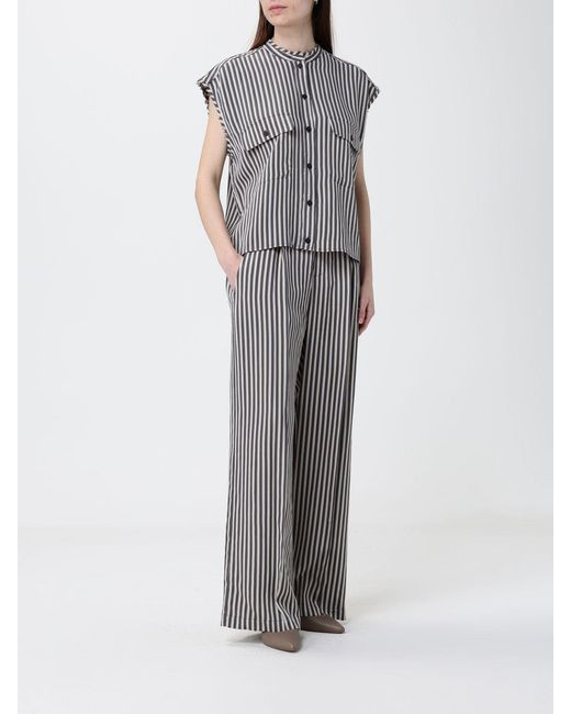 Tela Gray Striped Viscose Blend Pants