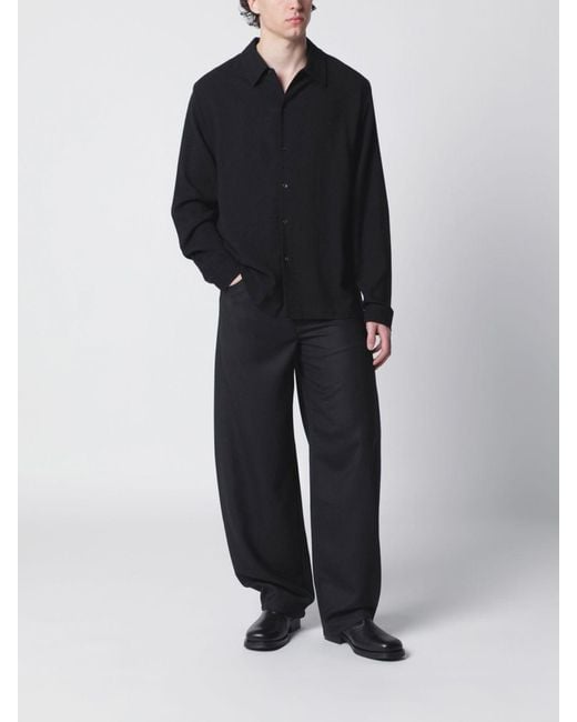 Séfr Blue Long-Sleeved Wool Blend Shirt With A French Collar for men