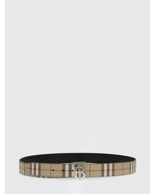 Burberry Natural Reversible Coated Cotton Check And Leather Belt for men