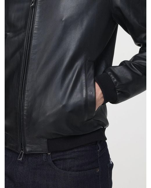 Emporio Armani Black Lambskin Leather Jacket for men