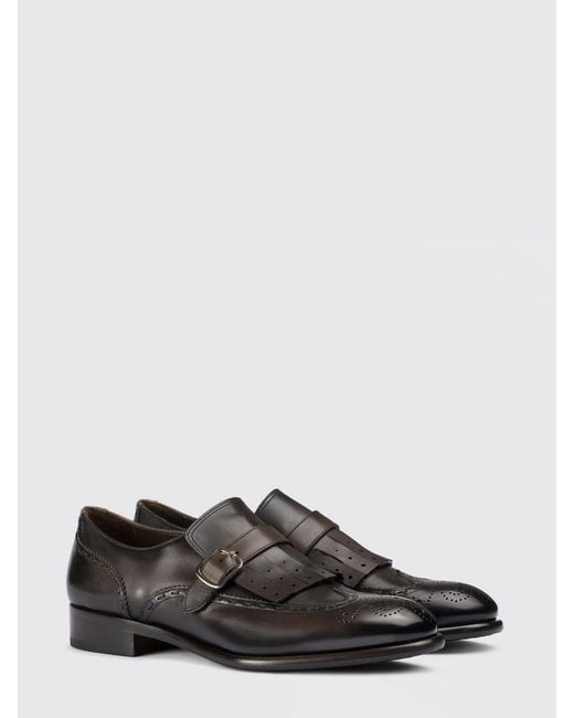 Doucal's White Leather Monk Strap Shoes With Brogue Detail for men
