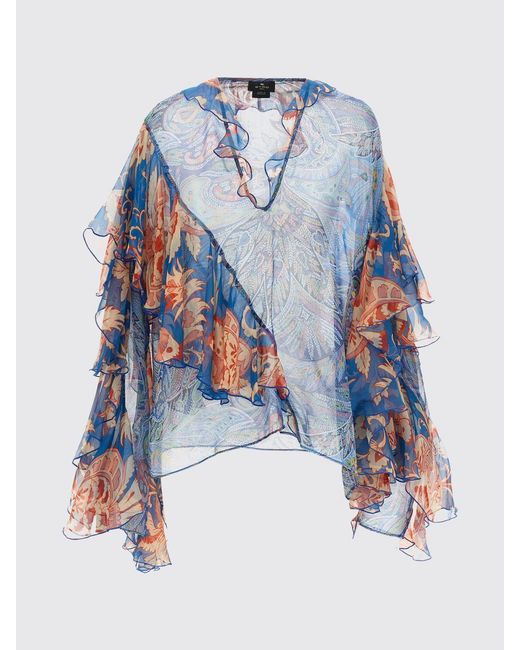 Etro Blue Printed Silk Blouse