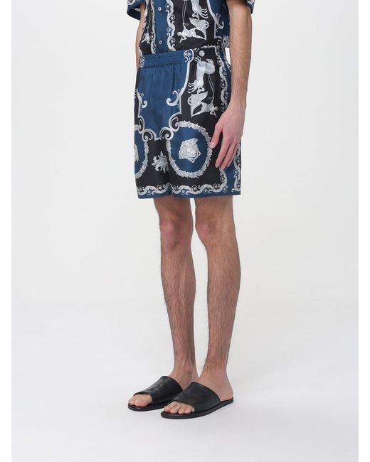 Versace Blue Printed Silk Shorts for men