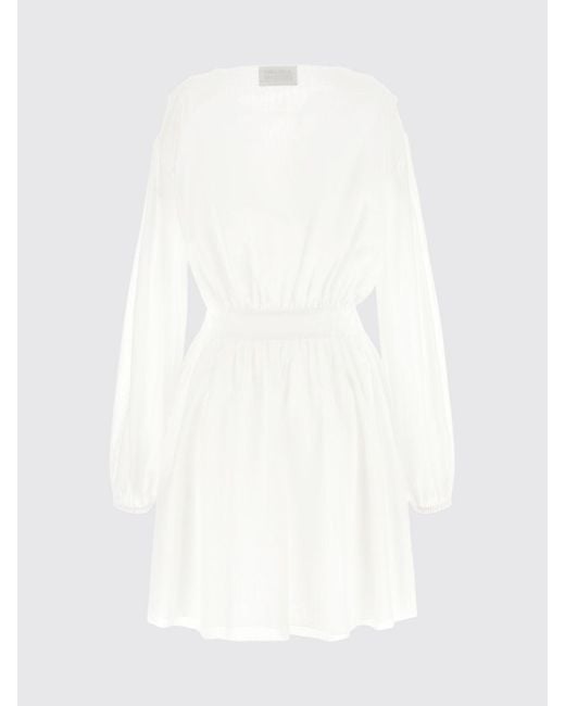 Giovanni bedin White Slim Fit Cotton Mini Dress With V-Neck And Long Sleeves