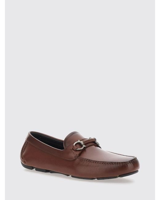 Ferragamo Brown Calfskin Driver Loafers With Metal Gancini Horsebit for men