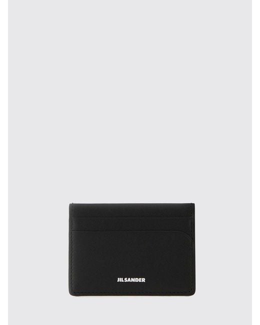 Jil Sander Black Grained Calfskin Card Holder With Laminated Logo And Four Slots for men
