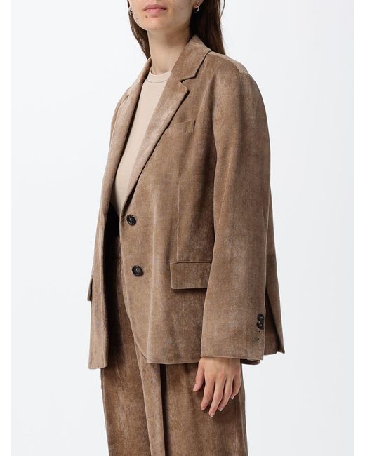Brunello Cucinelli Brown Single-Breasted Viscose-Blend Blazer With Lapel Collar