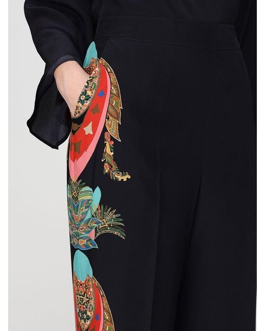 Pantalones Palazzo De Seda Estampada Etro de color Black