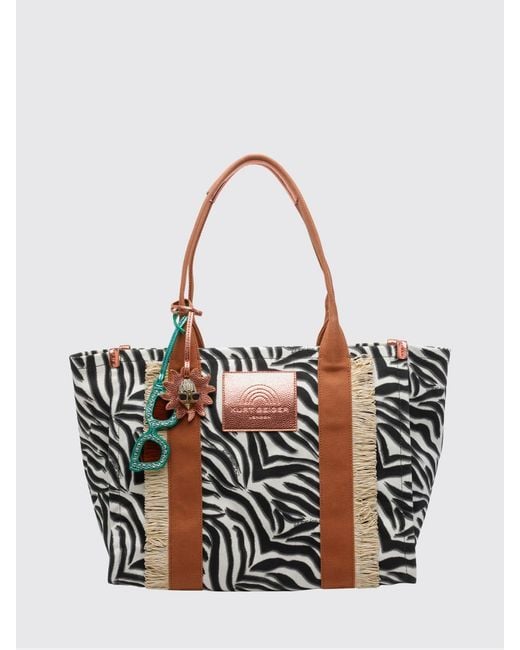 Kurt Geiger White Southbank Zebra Print Cotton Blend Bag