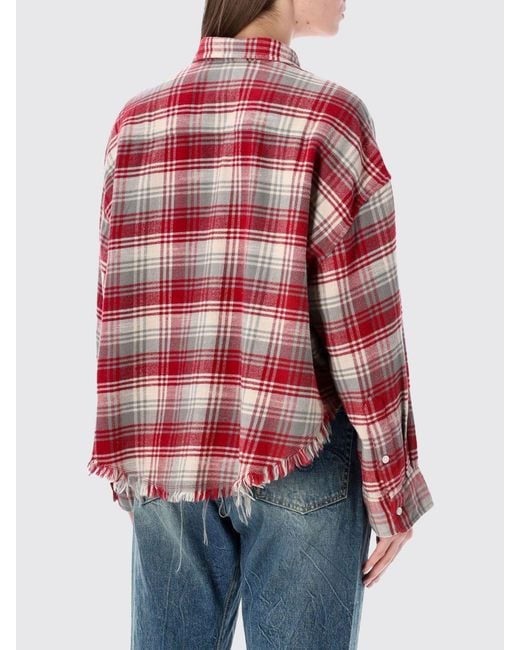 R13 Red Cotton Check Print Shirt