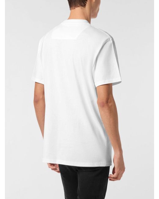 Philipp Plein White Cotton T-Shirt With Contrasting Logo Patch And Dropped Shoulders for men
