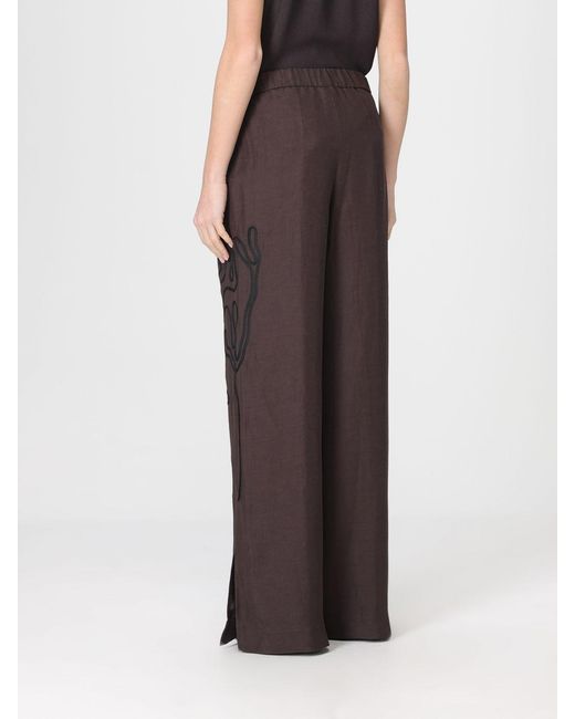 Liviana Conti Brown Julian Linen Blend Trousers With Embroidery
