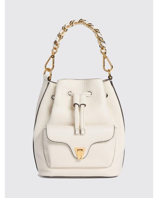 Coccinelle White Beat Generation Grained Leather Bucket Bag