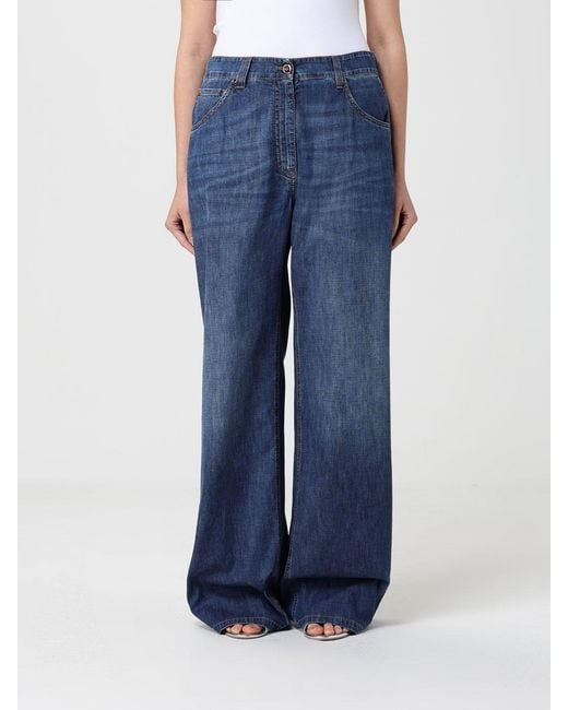 Brunello Cucinelli Blue Wide-Leg Cotton Jeans