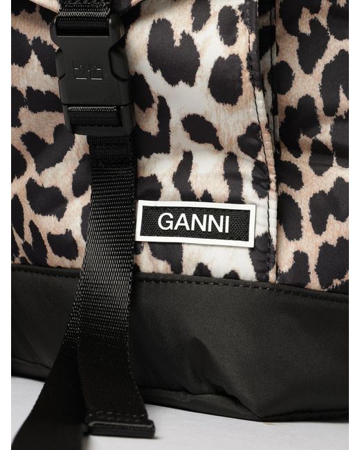 Ganni Black Recycled Nylon Backpack With Animal Print