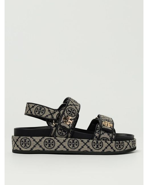 Tory Burch Black T Monogram Jacquard Cotton Blend Sandal