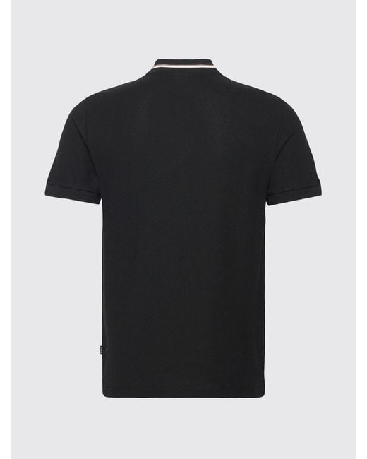 Boss Black Cotton Polo Shirt With Striped Collar for men