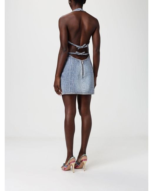 Self-Portrait Blue Crocodile Print Denim Mini Dress With Rhinestones