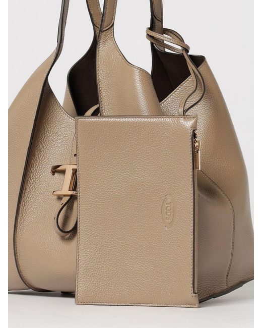 Tod's Natural Mini T Timeless Hammered Leather Bag