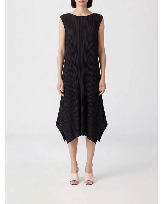 Pleats Please Issey Miyake Black Asymmetric Pleated Crepe Dress