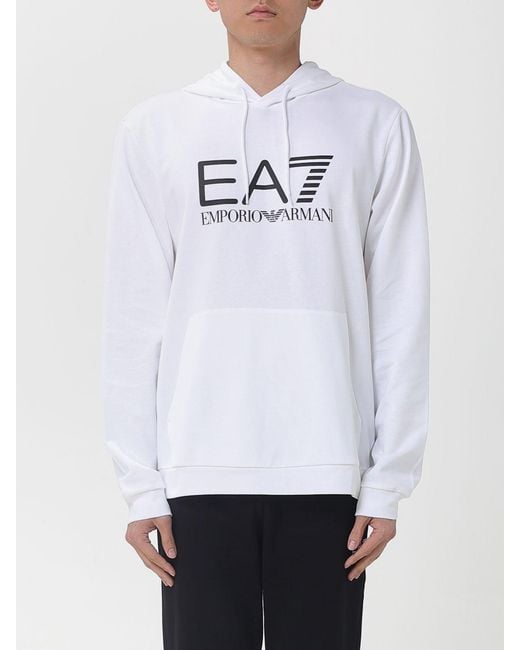 Sudadera Con Capucha De Algodón Con Logo EA7 de hombre de color White