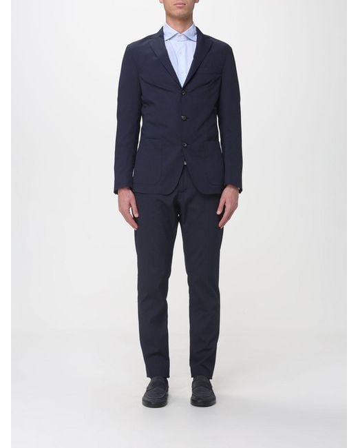 Eleventy Blue Single-Breasted Seersucker Cotton Suit for men