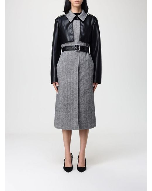 Karl Lagerfeld Gray Belted Herringbone Coat