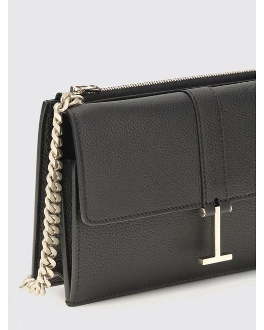 Tom Ford Gray Leather Crossbody Bag With Metal Chain Strap And Flap Closure