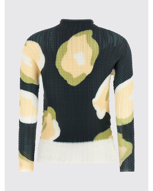 Issey Miyake Blue Printed Jersey Turtleneck Top