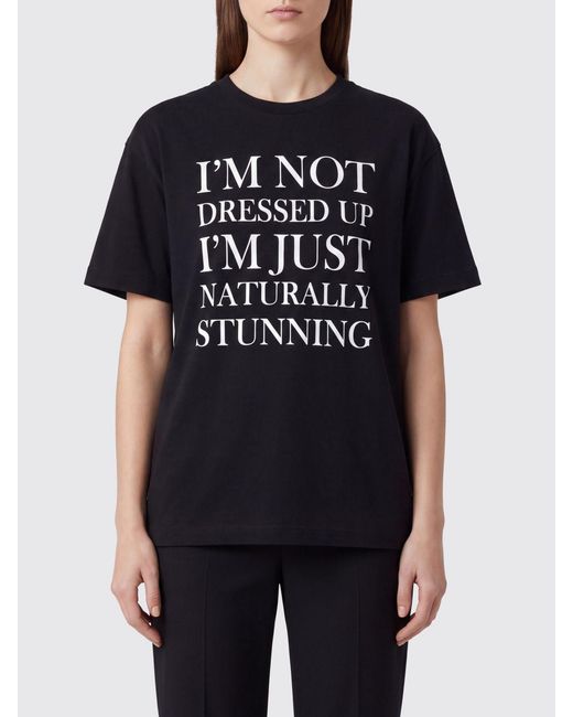 Elisabetta Franchi Black Cotton T-Shirt With Slogan Print And Back Logo