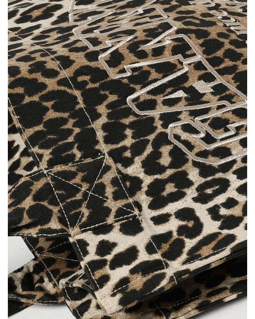 Ganni Black Animal Print Cotton Canvas Tote Bag