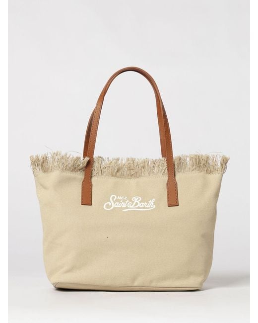 Mc2 Saint Barth Natural Cotton Bag With Embroidered Logo