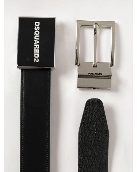 DSquared² Black Reversible Leather Belt With Interchangeable Buckle for men