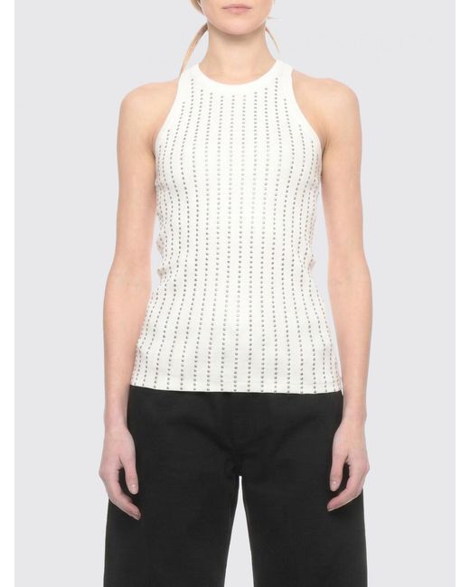 The Attico White Cotton Top With Rhinestones
