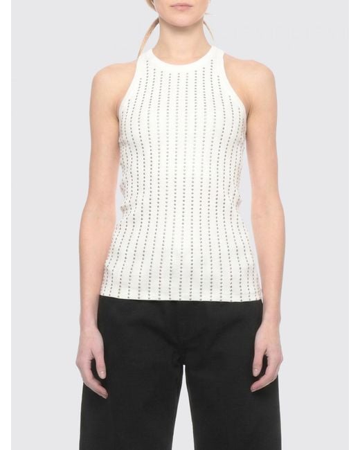 The Attico White Cotton Top With Rhinestones