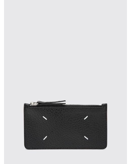 Maison Margiela Black Four Stitches Grained Calfskin Leather Zipped Card Holder for men