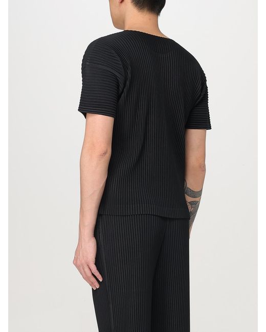 Homme Plissé Issey Miyake Black Pleated Short Sleeve Tshirt for men