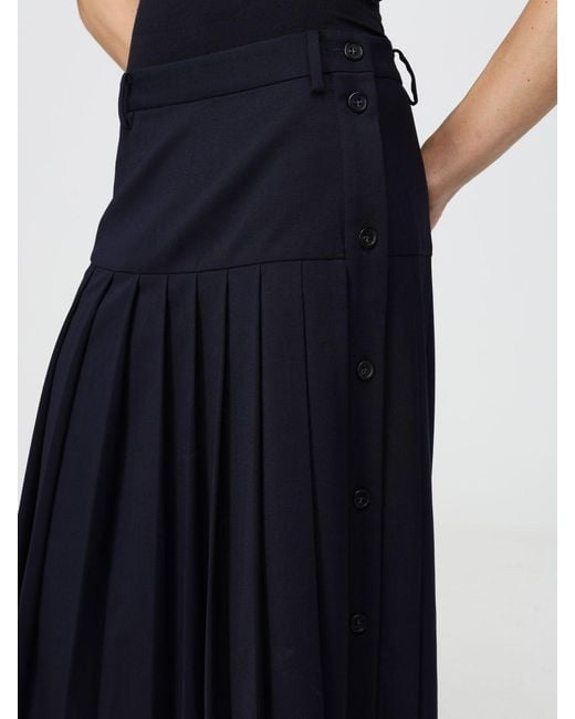 N°21 Blue High-Waisted Pleated A-Line Wool Blend Midi Skirt