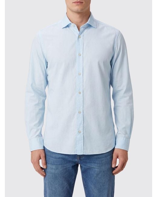 Boglioli Blue Slim Fit Long-Sleeve Cotton Shirt With French Collar for men